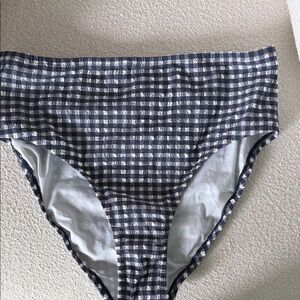 J. Crew High-Waist Gingham Seersucker Bikini Bottoms - Navy & White NWT